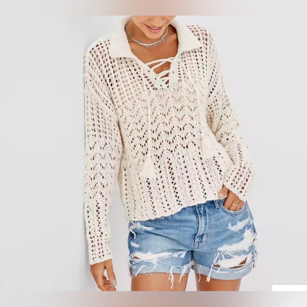 AE Crochet Polo Sweater